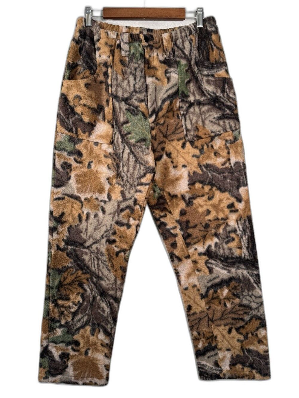 VTG 90s World Famous Camo Fleece Sweatpants Thick Fall USA Made Mens Large